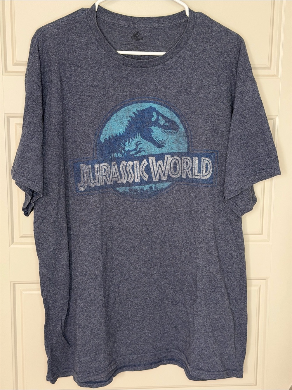 Jurassic World Distressed T-Rex Skeleton Logo Graphic T-Shirt Heather Navy XL
